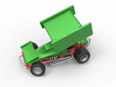 Vintage Winged Sprint car while turning Scale 1 to 25 3D print model
