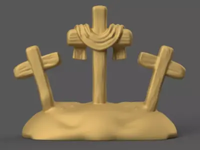 3D Three Crosses on Hill STL Easter Christian Decor 3D print model