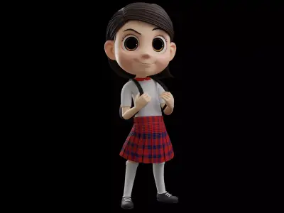 Cartoon School Girl - Fully Rigged Low-poly 3D model