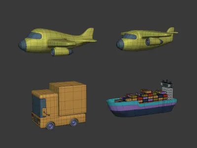 Cartoon Vehicle Transport Pack Low-poly 3D model