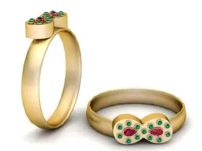 Golden Infinity Ring with Ruby  Emeralds 3D Printable Model 3D print model