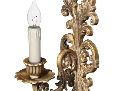 Golden Antique Tall Sconce Classic Style Wall Lamp Candlestick 3D model