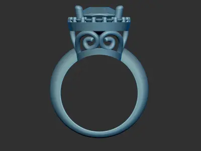 Oval Halo Engagement Ring With Scroll Pattern Gallery 3d Model 3D print model