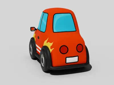 Cartoon Flame Car - Stylized Rigged 3D Model Low-poly 3D model