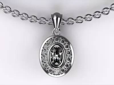  Oval Pendant Necklace with Diamond Accents 3D print model