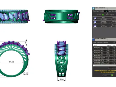 Bridal Diamond Engagement Band With Marquise and Pear Diamond 3D print model