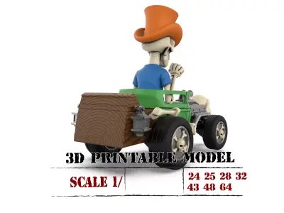 Hot Rod Skeleton Driver Model Skull Engine STL  3D print model