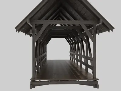 Wooden Covered Bridge Low-poly 3D model