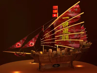 Chinese junk ship Low-poly 3D model