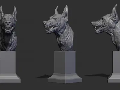 Doberman head grin 3D print model