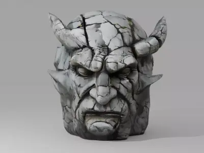Demonic Stone Statue Pack 4 Cracked Ancient Idol Props PBR Low-poly 3D model