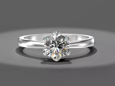 Engagement Solitaire Ring with Round Cut Stone 3D print model 3D print model