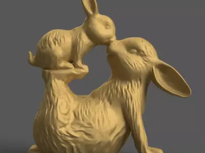 Mother and Baby Bunny 3D Model STL File for Decoration 3D print model