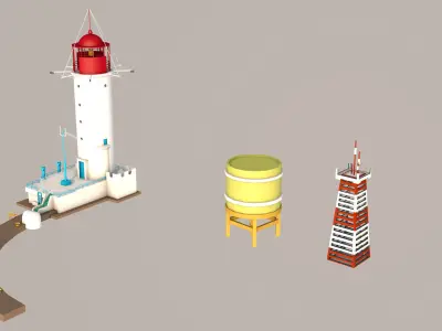 lighthouse city with Low-poly 3D model
