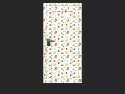 Cute Kids Room Door Teddy Bear and Car Pattern 3D model