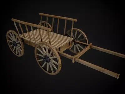 Medieval Wooden Horse Cart Variation 7 - Low Poly And Game Ready Low-poly 3D model