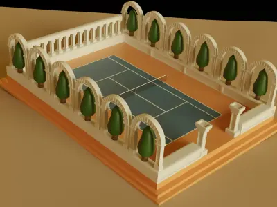 Ancient Tennis Court Low-poly 3D model