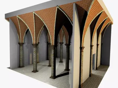 Vaulting 5-1   Gothic   500cm spaced   with thick curbs Low-poly 3D model