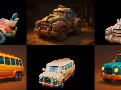 Stylized Car Advanced model bundle 13 pack 100 glb 3D model