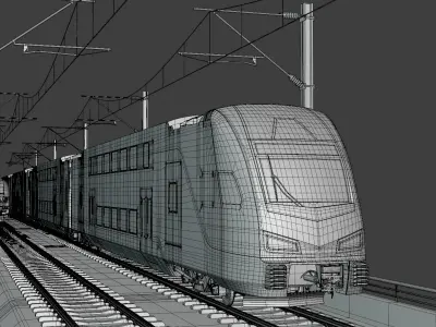 American trains on bridge 3D model