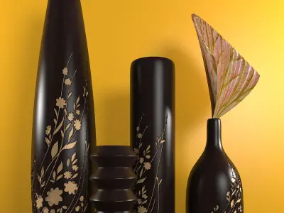 decorative wooden vases 3D model