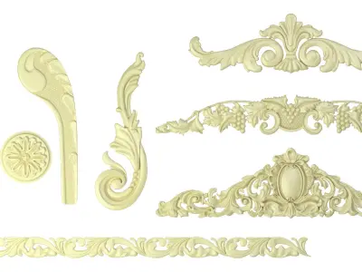 bas-relief two ornately carved pieces of jewelry 3D model