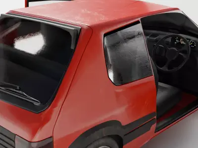 1980s Compact European Hatchback Car Red 3D Model Low-poly 3D model