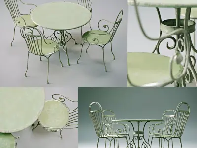 Antique Outdoor - Garden table and chairs set 3D model