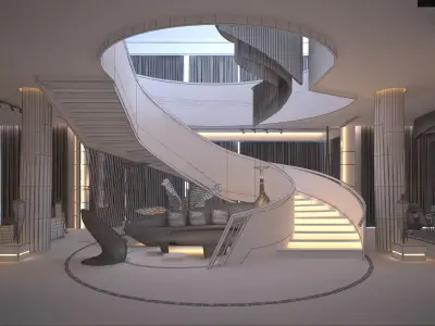    Living room  dinning room   Stairs  3D model