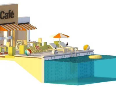 Italian cafe scene pizza pool Low-poly 3D model