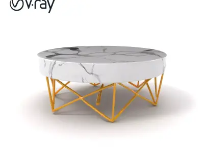 Chic Marble Coffee Table with Gold Geometric Legs model pack Low-poly 3D model