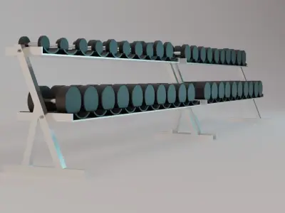 Dumbbell Racks with 40 Dumbbells - 5 to 65 Kg - Gym Equipment 3D model