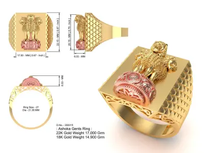 India Ashoka Gents Ring 3D print model