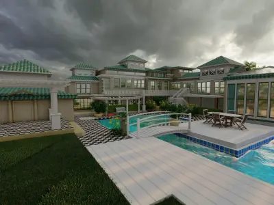 Villa 3D model design  Low-poly 3D model