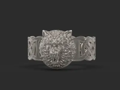 Celtic bracelet with a realistic wolf  head  3D print model