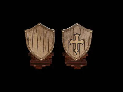 Heroic Phone Stand  Shield Design with Cross for Desk Setup 3D print model