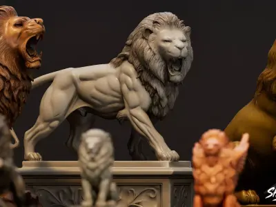 Lion Statues Pack Low-poly 3D model