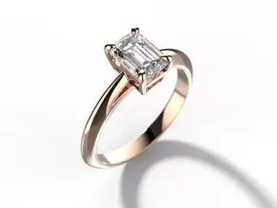 Solitaire ring tifan emerald cut diamond 3D print model