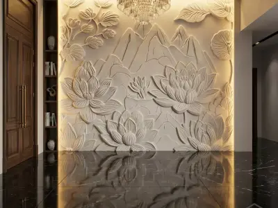modern panel wall decor set wall relief mural CNC 150 3D model