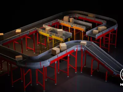 Conveyor Belt for UE Low-poly 3D model