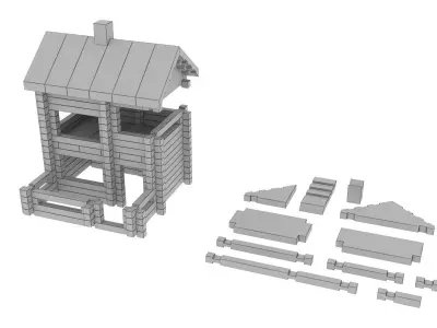 Asset parts for wooden house Free 3D model