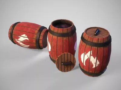 Stylized gameready barrel with oil Low-poly 3D model