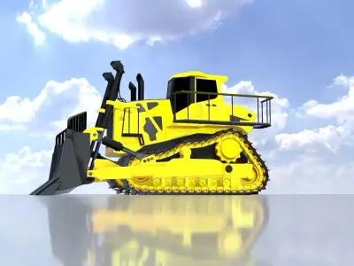 Hydraulic bulldozer tracked construction site vehicle yellow Low-poly 3D model