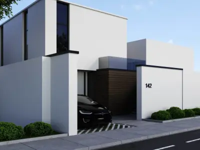  exterior high tech house model with car model tesla X 3D model
