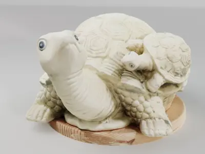 Turtle scuplture with baby Low-poly 3D model