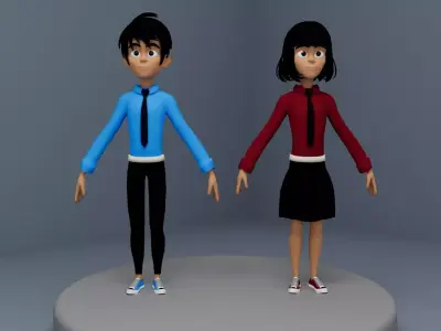 Cute Boy and Girl 3D model