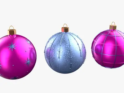 Christmas Tree Ornament Set4 - Pink LightBlue Low-poly 3D model