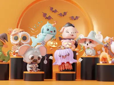 Art Toy Animal Set 2 I-P Halloween Character 3D model Low-poly 3D print model