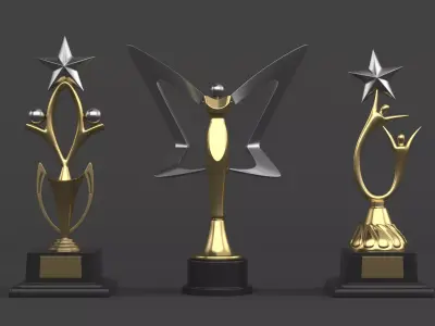 Gold Trophy Cups 3D model 12