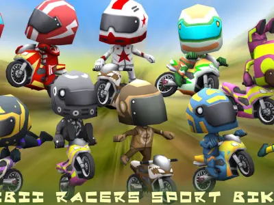 3DRT-Chibii-racers-Sport-bikes character on motorcycle Low-poly 3D model